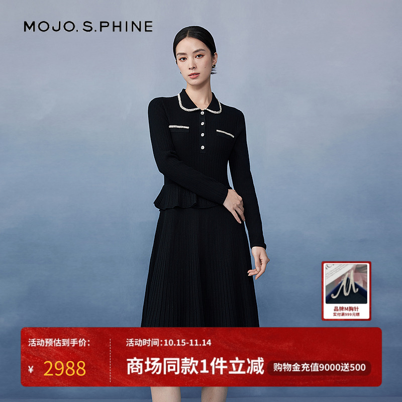 MOJO莫佐彼得潘领针织连衣裙2025年春新款优雅百搭长裙女朗姿集团