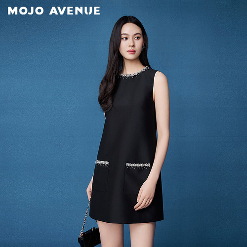 朗姿/MOJO夏新品2026法式小香风重工钉珠A字背心裙无袖千金连衣裙