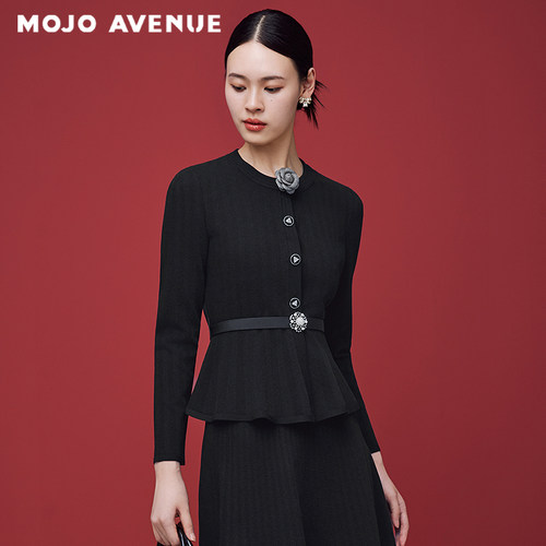 朗姿/MOJO AVENUE莫佐2025新款静奢风山茶花针织开衫女优雅