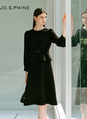 【舒心】MOJO AVENUE莫佐2025冬新款韩系优雅连衣裙女黑色职场通