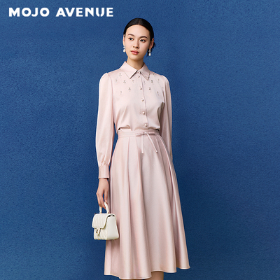 朗姿/MOJO夏新品2026法式千金风气质衬衫翻领钉珠缎光粉质感通勤
