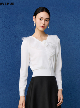 朗姿/MOJO莫佐2026春新品法式立体山茶花甜美针织衫白色松弛上衣