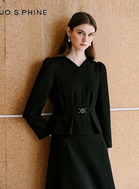 朗姿/MOJO AVENUE莫佐2025新款黑色高定连衣裙女秋冬优雅气质V领