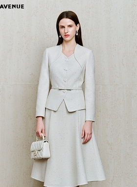 朗姿/MOJO春季新品2026立体收腰西装外套女米白色肌理感短外套