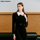 朗姿 优雅丝绒连衣裙女黑白撞色经 法式 MOJO AVENUE莫佐2025冬新款