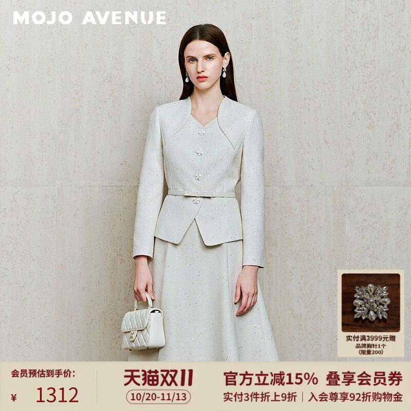 朗姿/MOJO春季新品2026立体收腰西装外套女米白色肌理感短外套