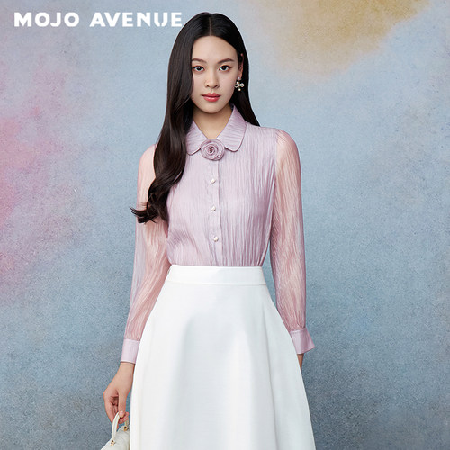 朗姿/MOJO秋新品2026法式千金风铃紫衬衫微光泽肌理温柔通勤上衣