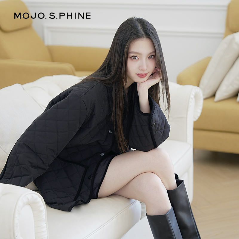 MOJO莫佐菱形格猎装风棉服夹克2024年秋冬新款修身气质轻薄短外套