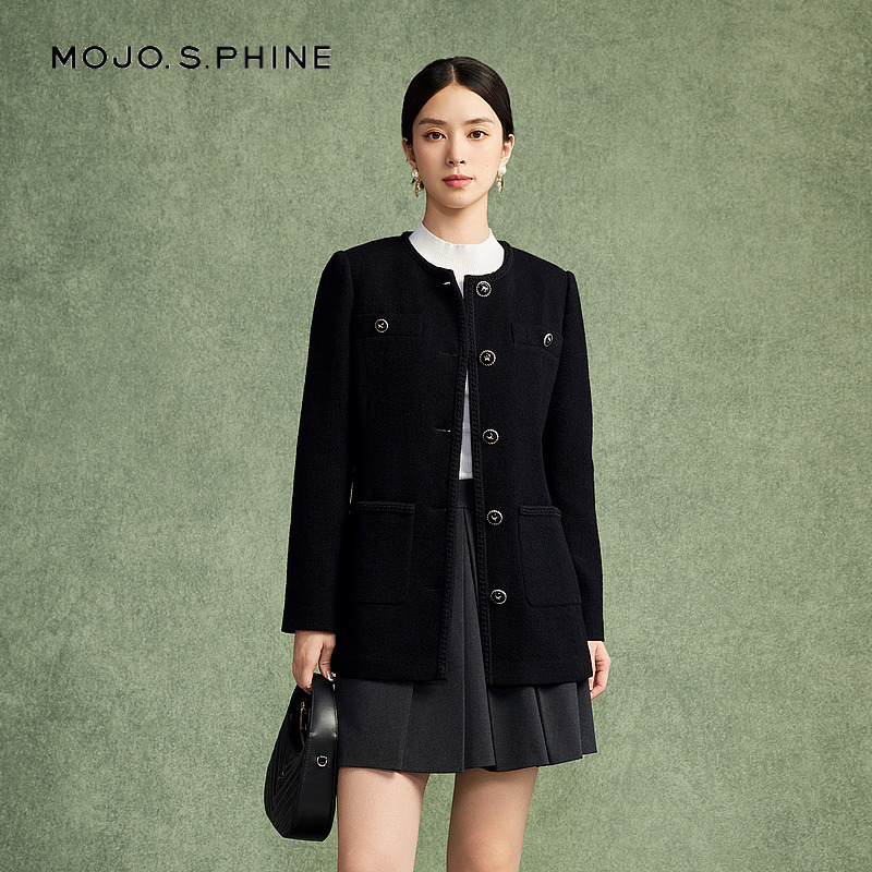 MOJO莫佐极简通勤韩国羊毛精纺大衣2024冬新款经典百搭毛呢外套女
