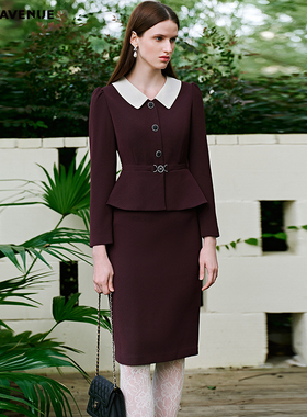 朗姿/MOJO莫佐2026春新品复古优雅假两件连衣裙荷叶边直筒包臀裙