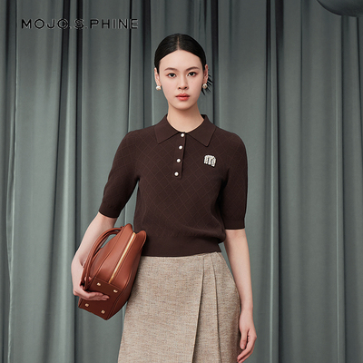 MOJO莫佐2025秋新款POLO领针织衫女学院风减龄时尚短袖针织上衣