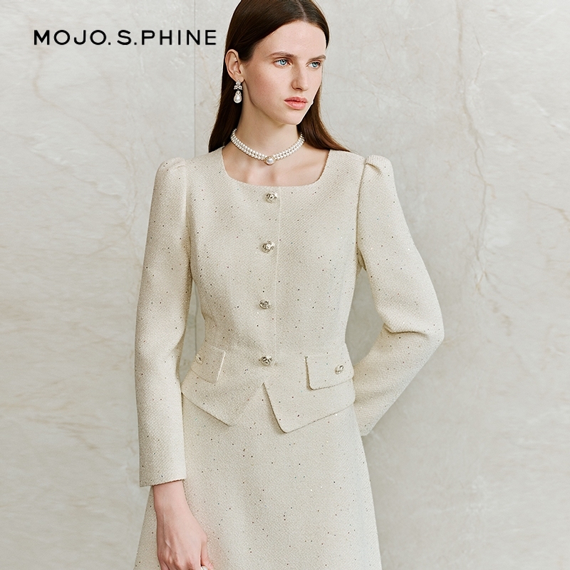 MOJO莫佐2026春新品千金小香风连衣裙女气质显瘦高腰假两件连衣裙