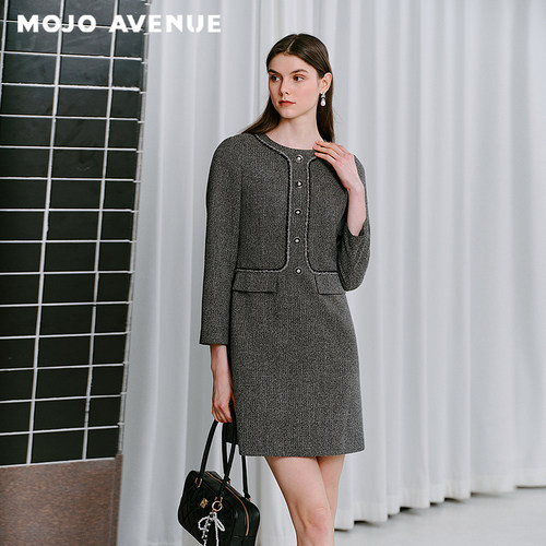 朗姿/MOJO AVENUE莫佐2025新款秋冬高智感连衣裙优雅气质修身短款