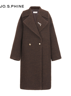 朗姿/MOJO AVENUE莫佐静奢老钱风羊毛宽松直筒棕色大衣2025