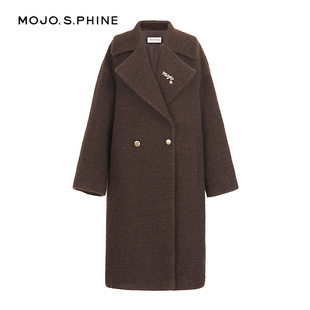 朗姿/MOJO AVENUE莫佐静奢老钱风羊毛宽松直筒棕色大衣2025