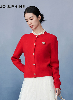 【舒心】MOJO AVENUE莫佐绵羊毛柔软舒适开衫时尚活力红色气质针