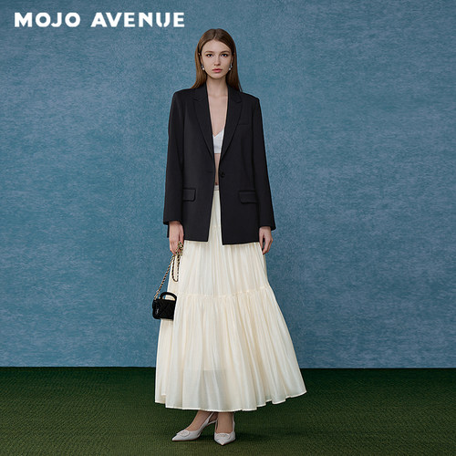 朗姿/MOJO秋新品2026油画少女云朵蛋糕裙柔软垂感米白色度假半裙
