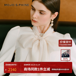 MOJO莫佐2025冬新款 千金感连衣裙女优雅飘带领高级感职场宴会 法式