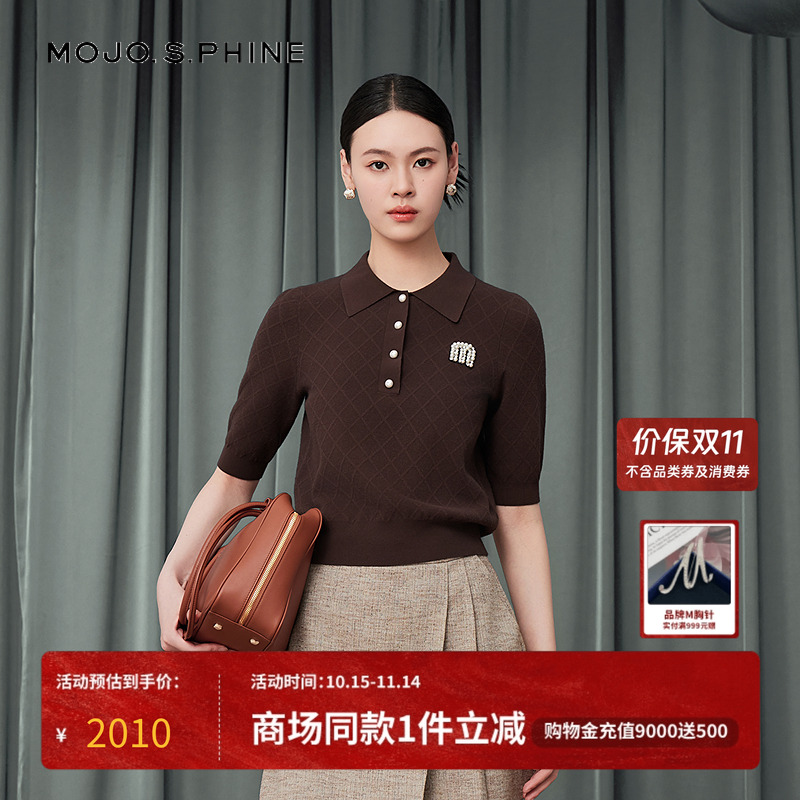 MOJO莫佐2025秋新款POLO领针织衫女学院风减龄时尚短袖针织上衣