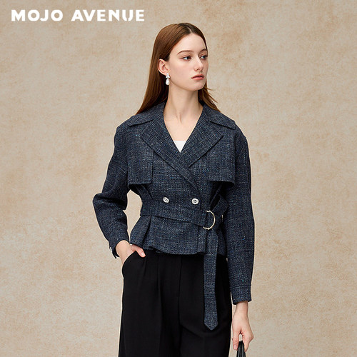 【舒心】MOJO AVENUE莫佐2026夏新品复古轻奢粗花呢短风衣外套荷