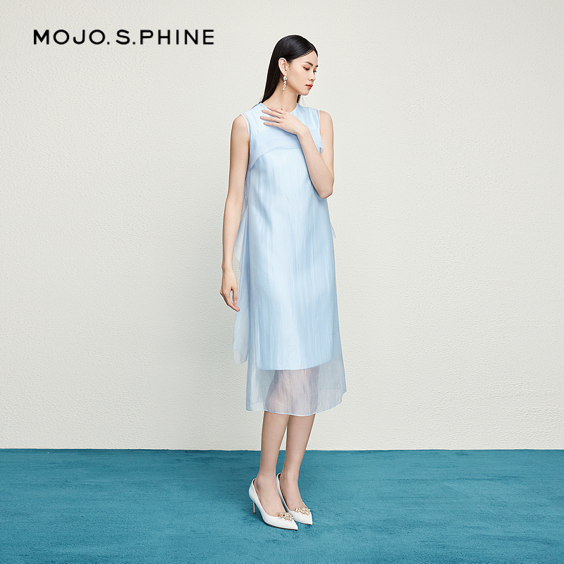 【徐璐同款】MOJO莫佐浪漫连衣裙2024年新款优雅气质修身薄纱长裙