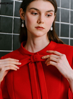 MOJO AVENUE莫佐2025冬新品复古静奢风羊毛短外套女优雅蝴蝶结短