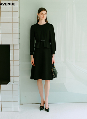 MOJO AVENUE莫佐2025冬新款韩系优雅连衣裙女黑色职场通勤穿搭长