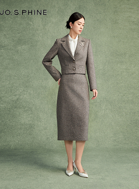 【舒心】MOJO AVENUE莫佐绵羊毛粗花呢西装领短外套时尚优雅