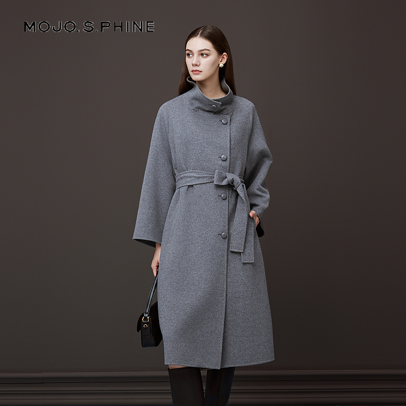MOJO莫佐静奢老钱风羊毛羊绒双面呢宽松收腰大衣2025冬新款外套女