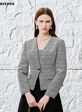 朗姿/MOJO AVENUE莫佐2026春新品优雅摩登千鸟格小香风西装外套女