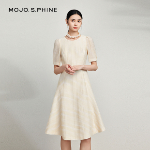 意大利 气质修身 朗姿集团MOJO莫佐优雅米白条纹连衣裙2024夏季 新款