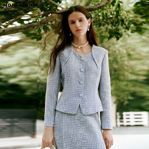 朗姿/MOJO AVENUE莫佐2026春新品名媛小香风半身裙女雾霾蓝包臀鱼