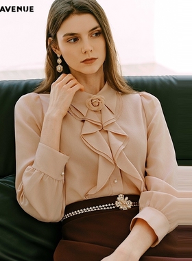 MOJO AVENUE莫佐2025新款法式温婉衬衫女优雅山茶花层次翻领通勤