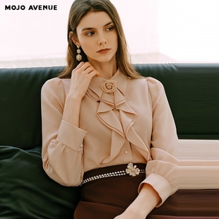 朗姿/MOJO AVENUE莫佐2025新款法式温婉衬衫女优雅山茶花层次翻领