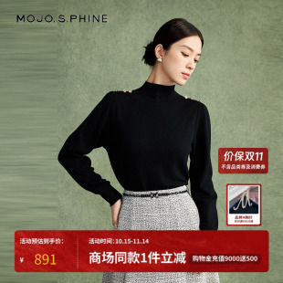 套头衫 MOJO莫佐中高领纯绵羊毛针织衫 设计感时尚 新款 女 2024秋冬季