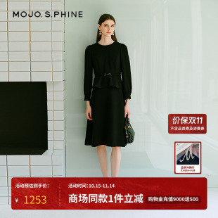 MOJO莫佐2025冬新款 连衣裙 韩系优雅连衣裙女黑色职场通勤穿搭长袖