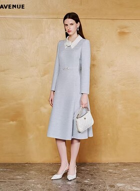 【舒心】MOJO春新品2026奢雅千金连衣裙女收腰A摆中长裙通勤