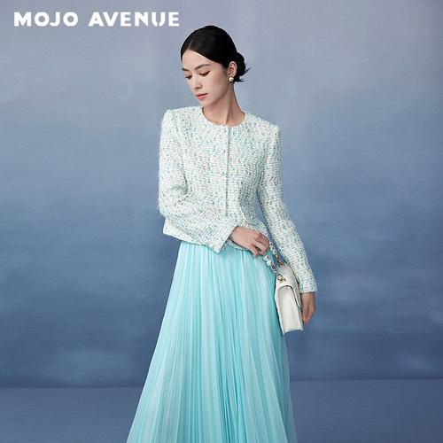 朗姿/MOJO AVENUE莫佐撞色短款粗花呢短外套2025年早春新款千金风