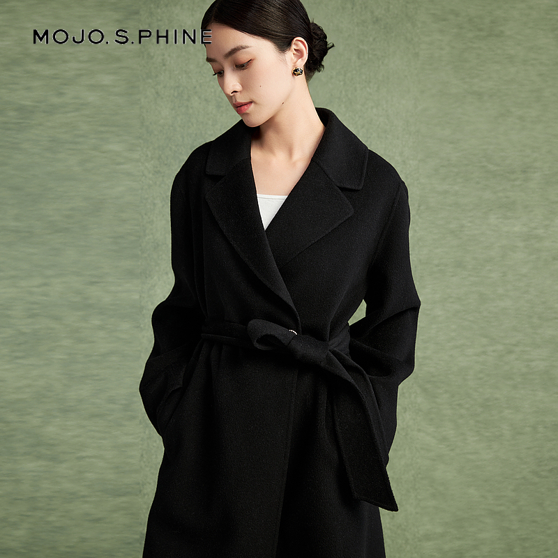 MOJO莫佐斜纹双面绵羊毛大衣2024年冬季新款时尚设计感毛呢外套女