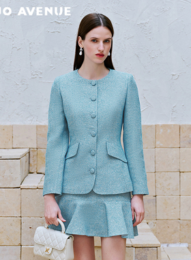 朗姿/MOJO莫佐2026春新品巴黎蓝千金感小香西装收腰通勤约会外套