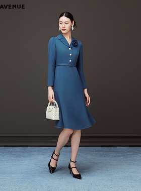 MOJO AVENUE莫佐2025冬新款浪漫山茶花收腰连衣裙女优雅显白职场