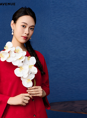 朗姿/MOJO AVENUE莫佐简约国风新中式印花中国红短外套2025新款优