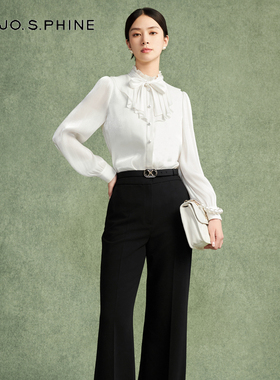 朗姿/MOJO莫佐中高腰微喇西服休闲裤2024年秋冬新款极简风挺