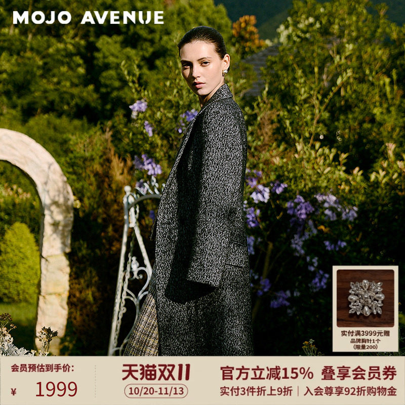 MOJO AVENUE莫佐2025冬新款高智感毛呢大衣女士职场通勤收腰风衣