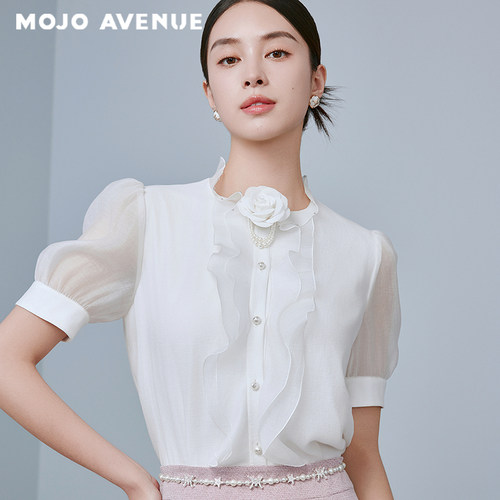 朗姿/MOJO AVENUE莫佐清新浪漫欧根纱休闲衬衫2025年新款温