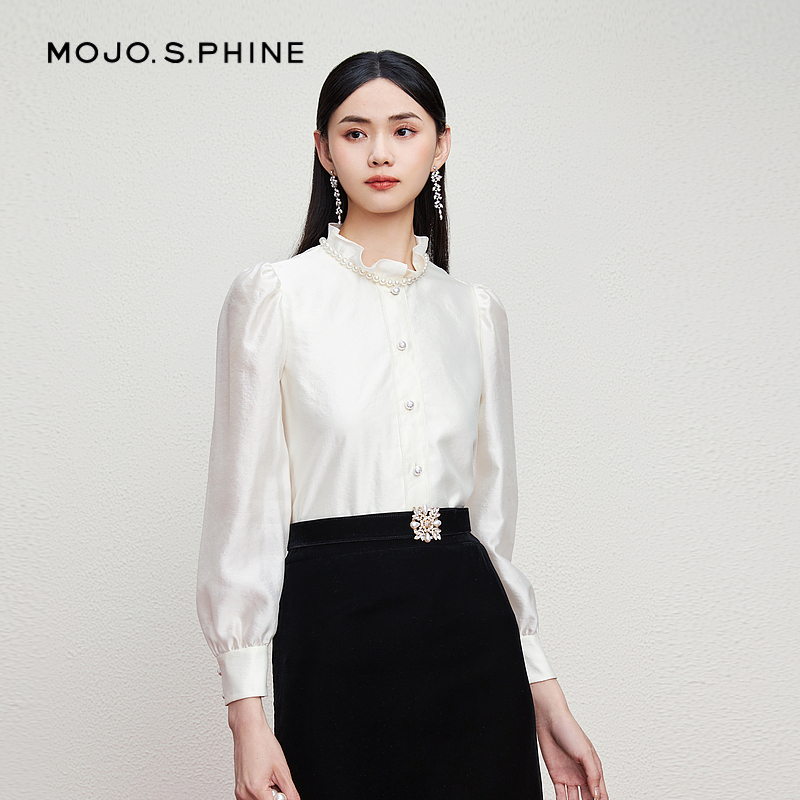MOJO维多利亚花边领欧根纱衬衫