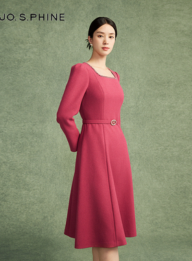 朗姿/MOJO AVENUE莫佐安可拉红薄呢千金风赫本裙2024年秋冬