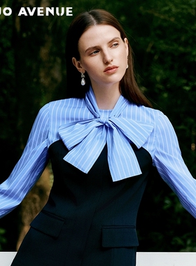 朗姿/MOJO莫佐2026春新品智感通勤拼接衬衫西装外套修身条纹撞色