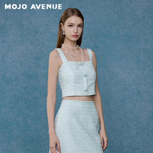 朗姿/MOJO莫佐2026秋新品法式千金静奢优雅淑女方领背心吊带上衣