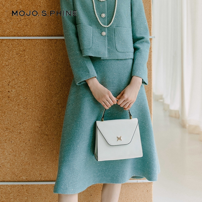 MOJO莫佐2025新法式气质小香风半身裙薄荷绿高腰A字半裙